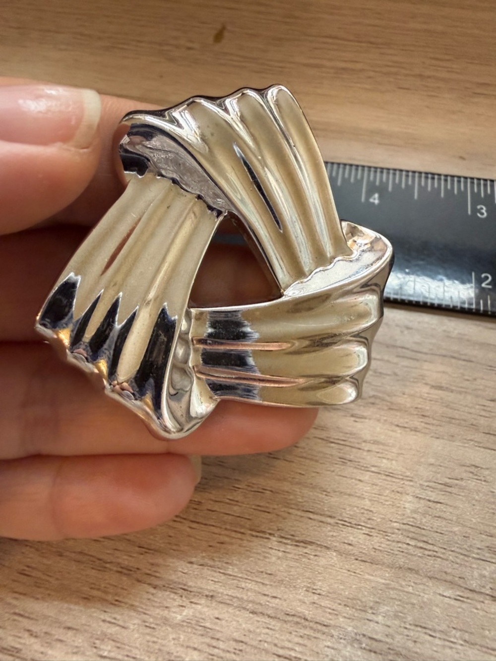 Monet Silver Tone Folded Ribbon Brooch